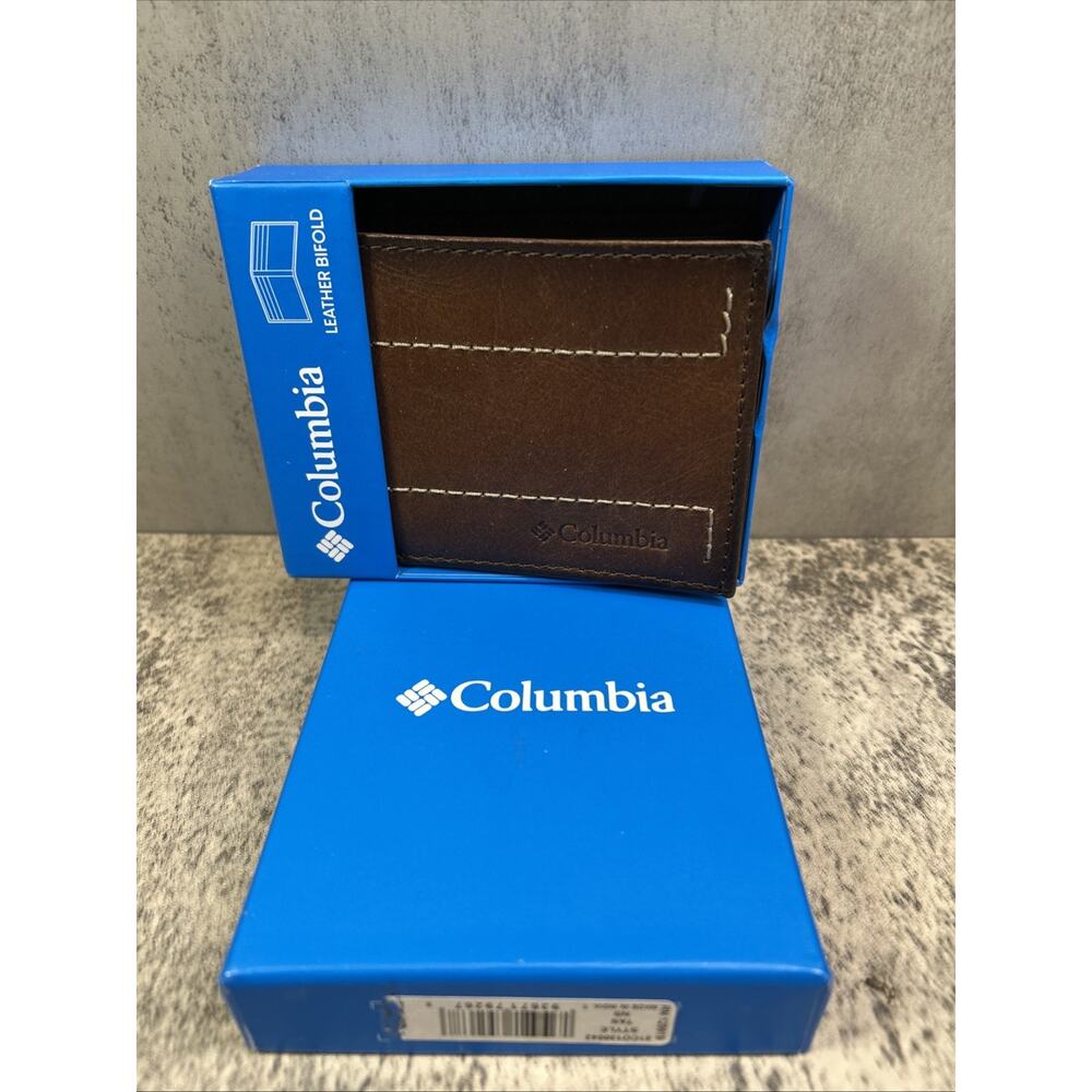 NEW Columbia Mens Bi-fold RFID Leather Wallet Tan Brown #31CO130042 In Box